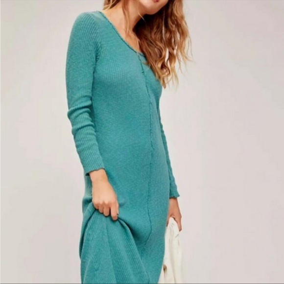 ANTHROPOLOGIE Sasha T.La Ribbed Cotton Knit Midi Maxi Dress new NWT Teal Blue XS - Picture 3 of 16